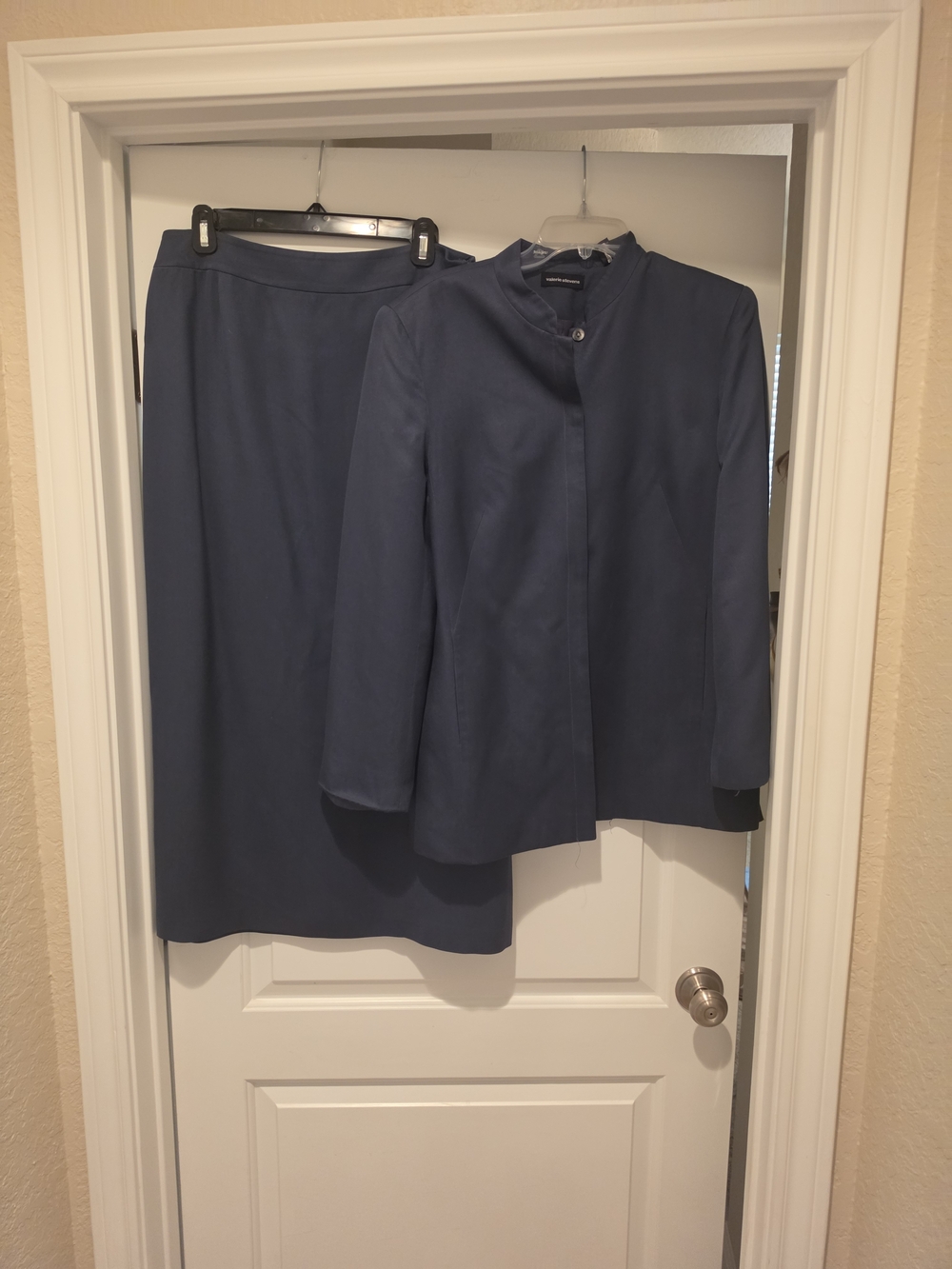 Valerie Stevens Slate Blue Two-Piece Blazer and Skirt Set